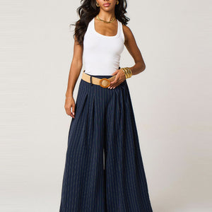 Pinstripe Box Pleat Trousers