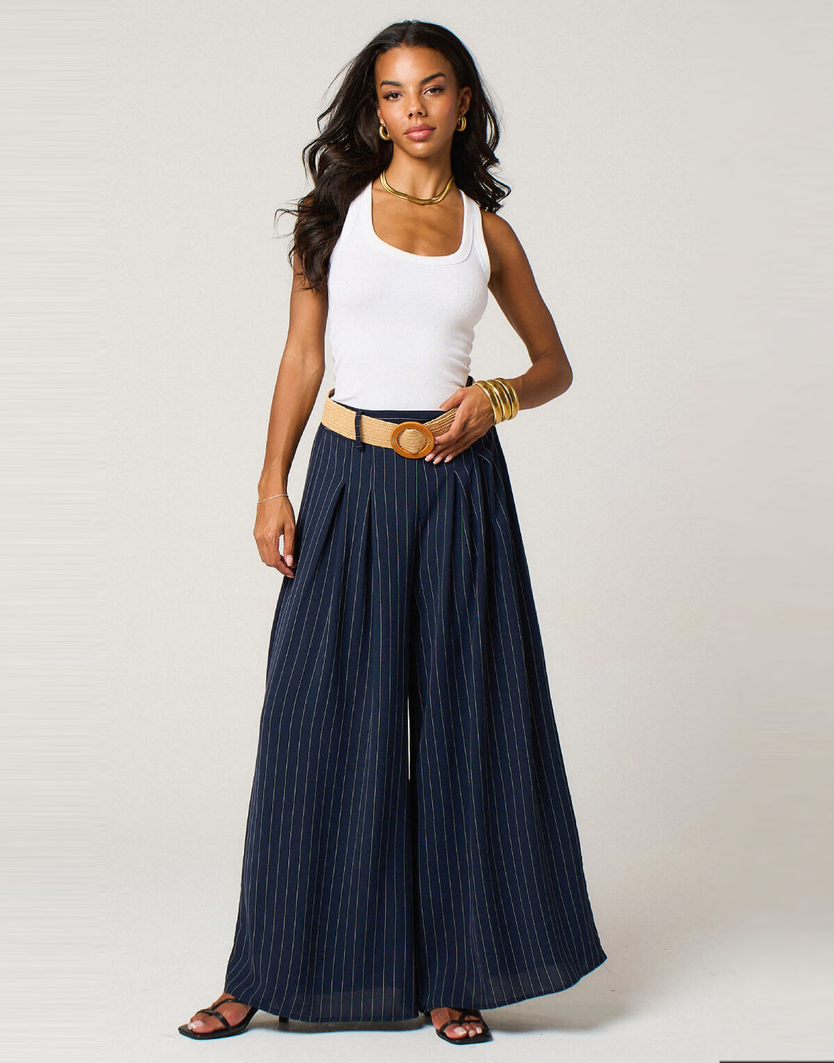 Pinstripe Box Pleat Trousers