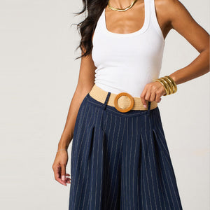 Pinstripe Box Pleat Trousers