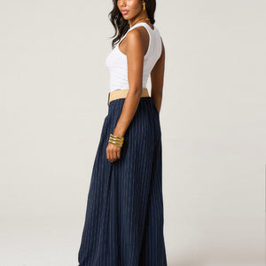 Pinstripe Box Pleat Trousers