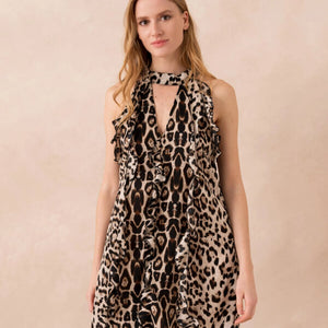 Leopard Print Halter Neck Ruffle Mini Dress