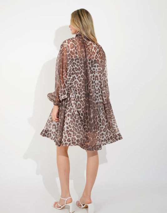 Leopard Billow Dress with Bow
