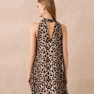 Leopard Print Halter Neck Ruffle Mini Dress