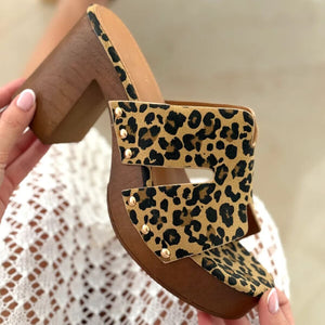 Leopard Peep-Toe Clogs