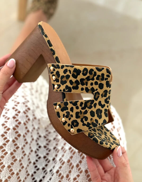 Leopard Peep-Toe Clogs
