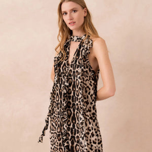 Leopard Print Halter Neck Ruffle Mini Dress