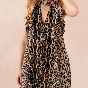 Leopard Print Halter Neck Ruffle Mini Dress