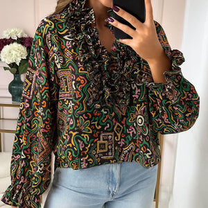 Retro Ruffle Neck Blouse