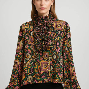 Retro Ruffle Neck Blouse