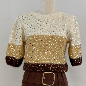 Knitted Sequin Striped Jumper