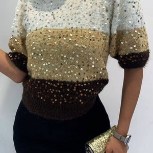 Knitted Sequin Striped Jumper