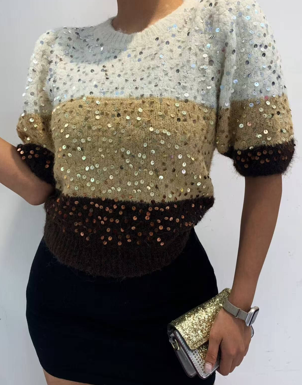 Knitted Sequin Striped Jumper