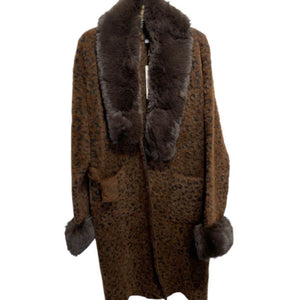 Faux Fur Trim Longline Cardigan