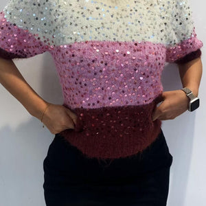 Knitted Sequin Striped Jumper