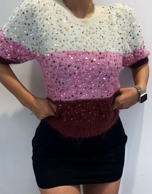 Knitted Sequin Striped Jumper