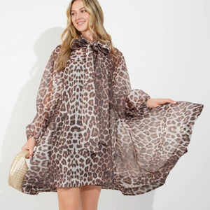 Leopard Billow Dress with Bow