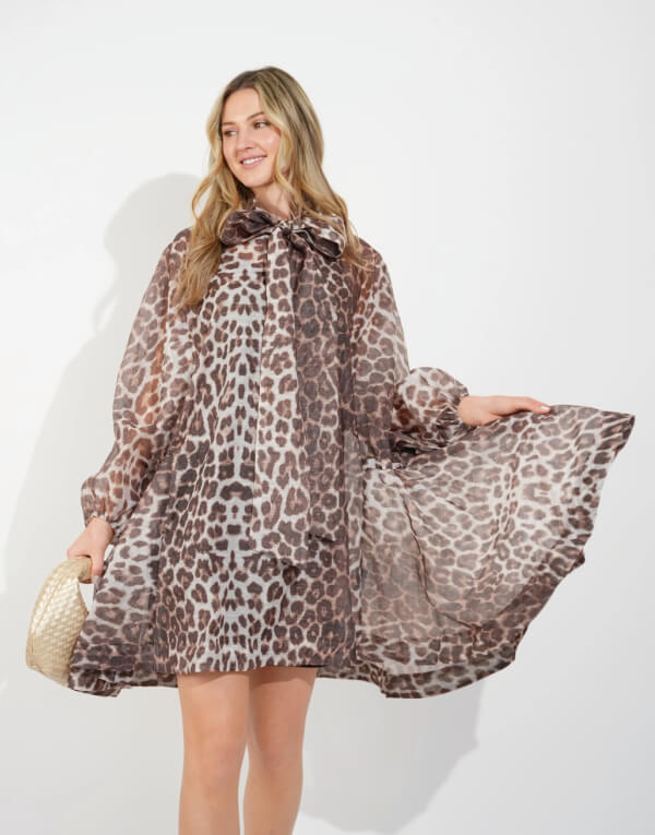 Leopard Billow Dress with Bow