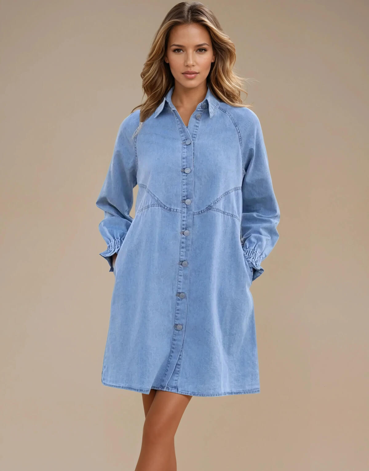 Cloud Blue Button-Up Dress
