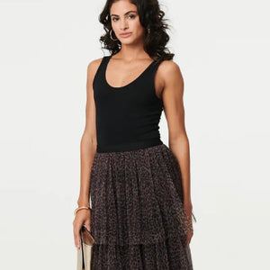 Animal Tiered Mesh Midi Skirt