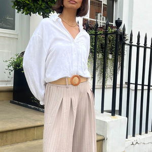 Pinstripe Box Pleat Trousers