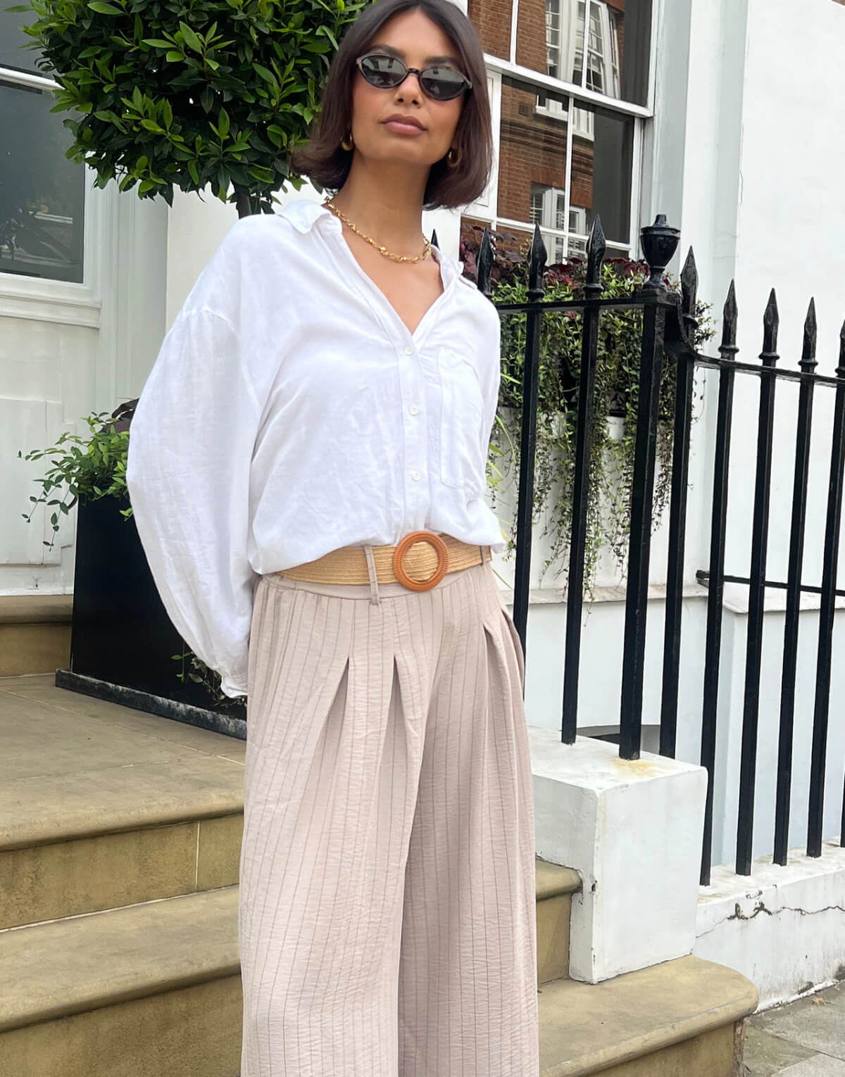 Pinstripe Box Pleat Trousers