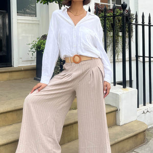 Pinstripe Box Pleat Trousers