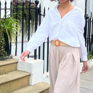 Pinstripe Box Pleat Trousers