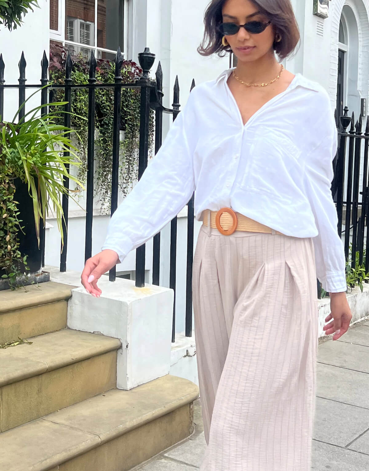 Pinstripe Box Pleat Trousers