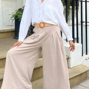 Pinstripe Box Pleat Trousers