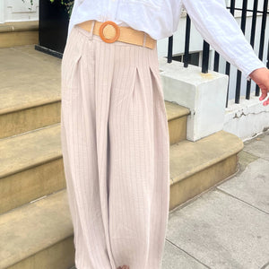 Pinstripe Box Pleat Trousers