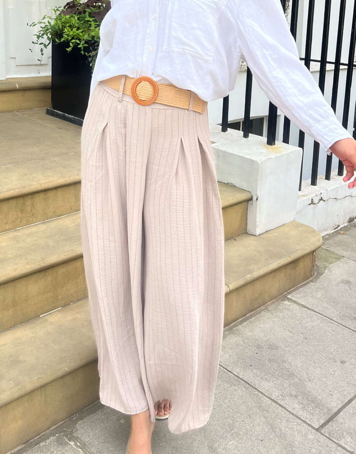 Pinstripe Box Pleat Trousers