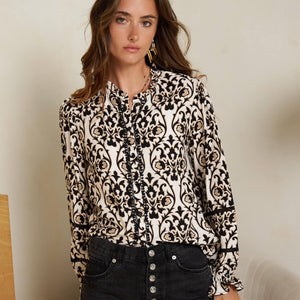 Ruffle Trim Printed Blouse