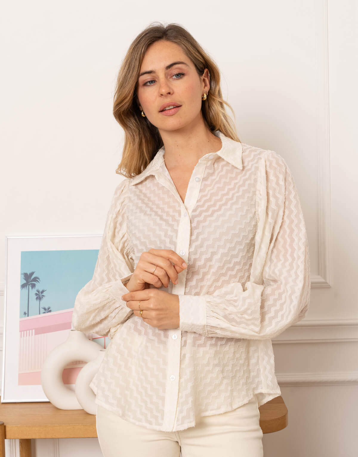 Puff Sleeve Chevron Blouse