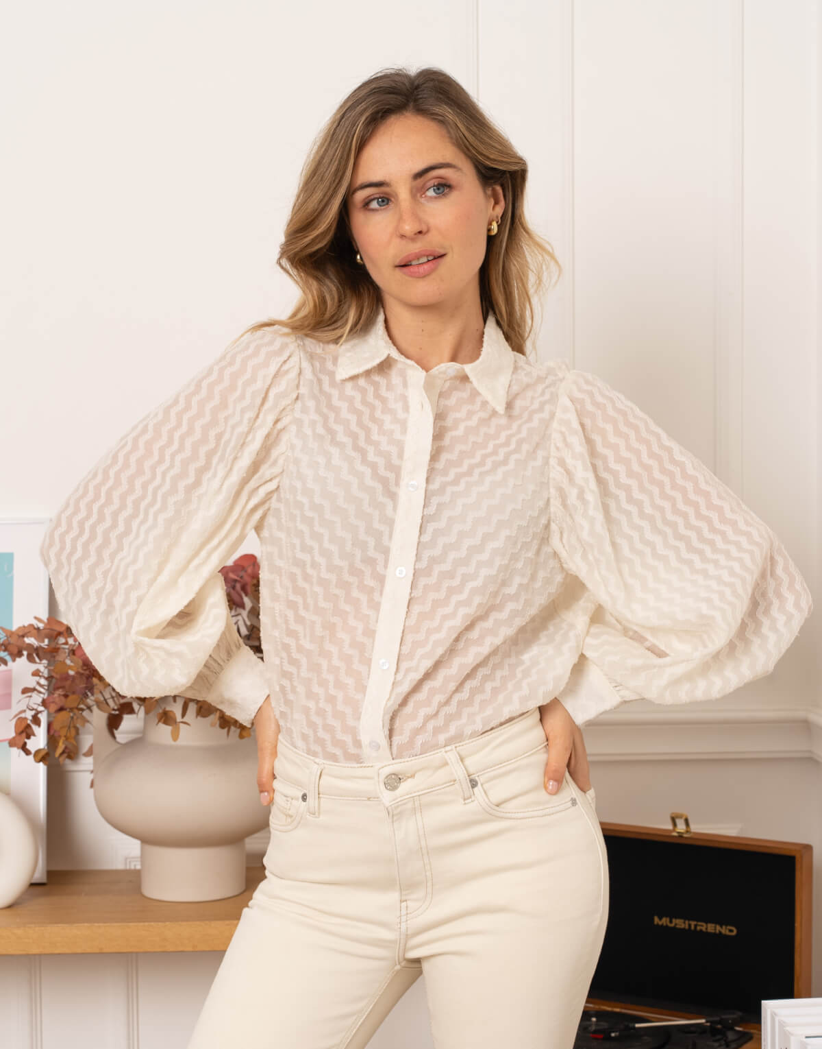 Puff Sleeve Chevron Blouse