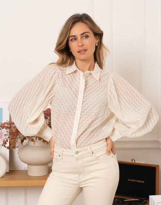 Puff Sleeve Chevron Blouse