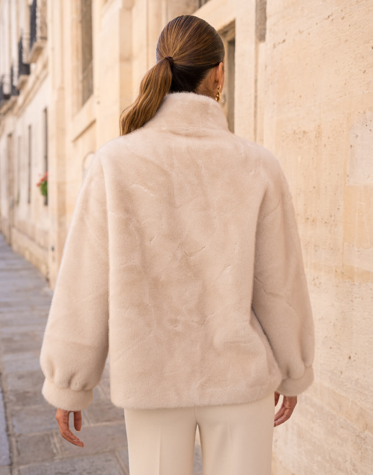 Funnel Neck Faux Fur Jacket