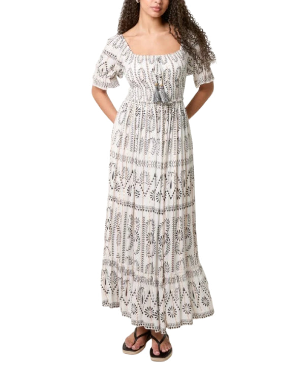 Floral Gold Detail Shirred Dress