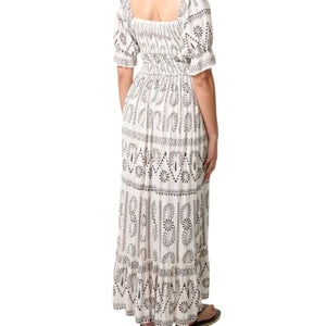 Floral Gold Detail Shirred Dress