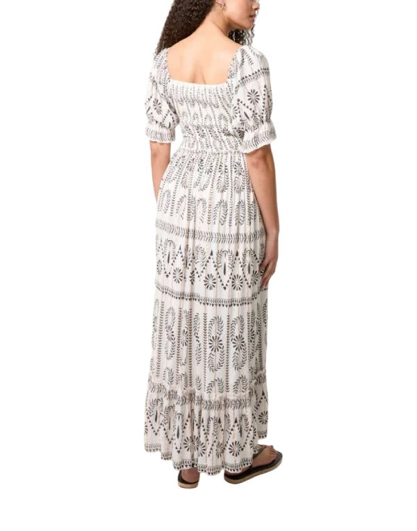 Floral Gold Detail Shirred Dress