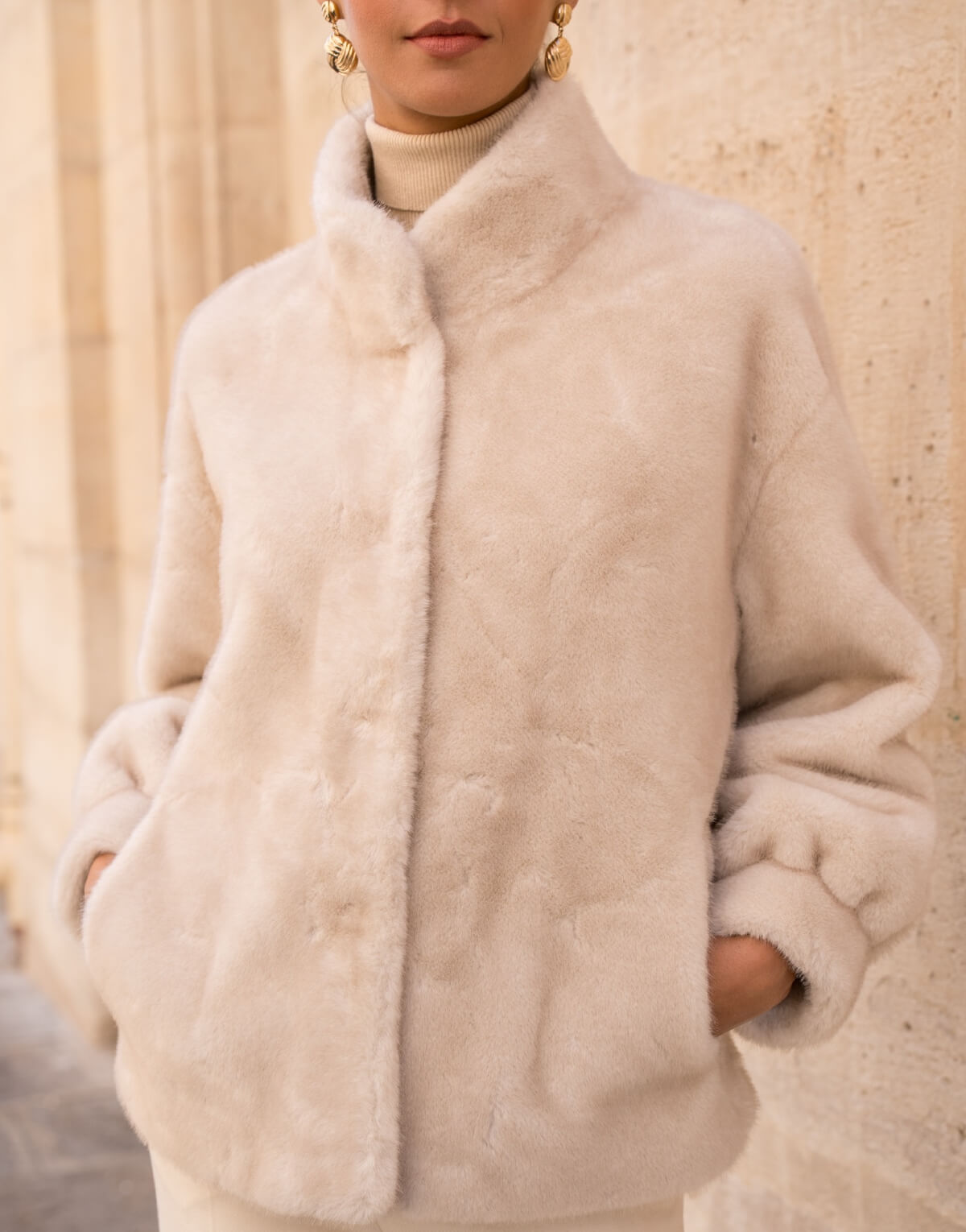 Funnel Neck Faux Fur Jacket