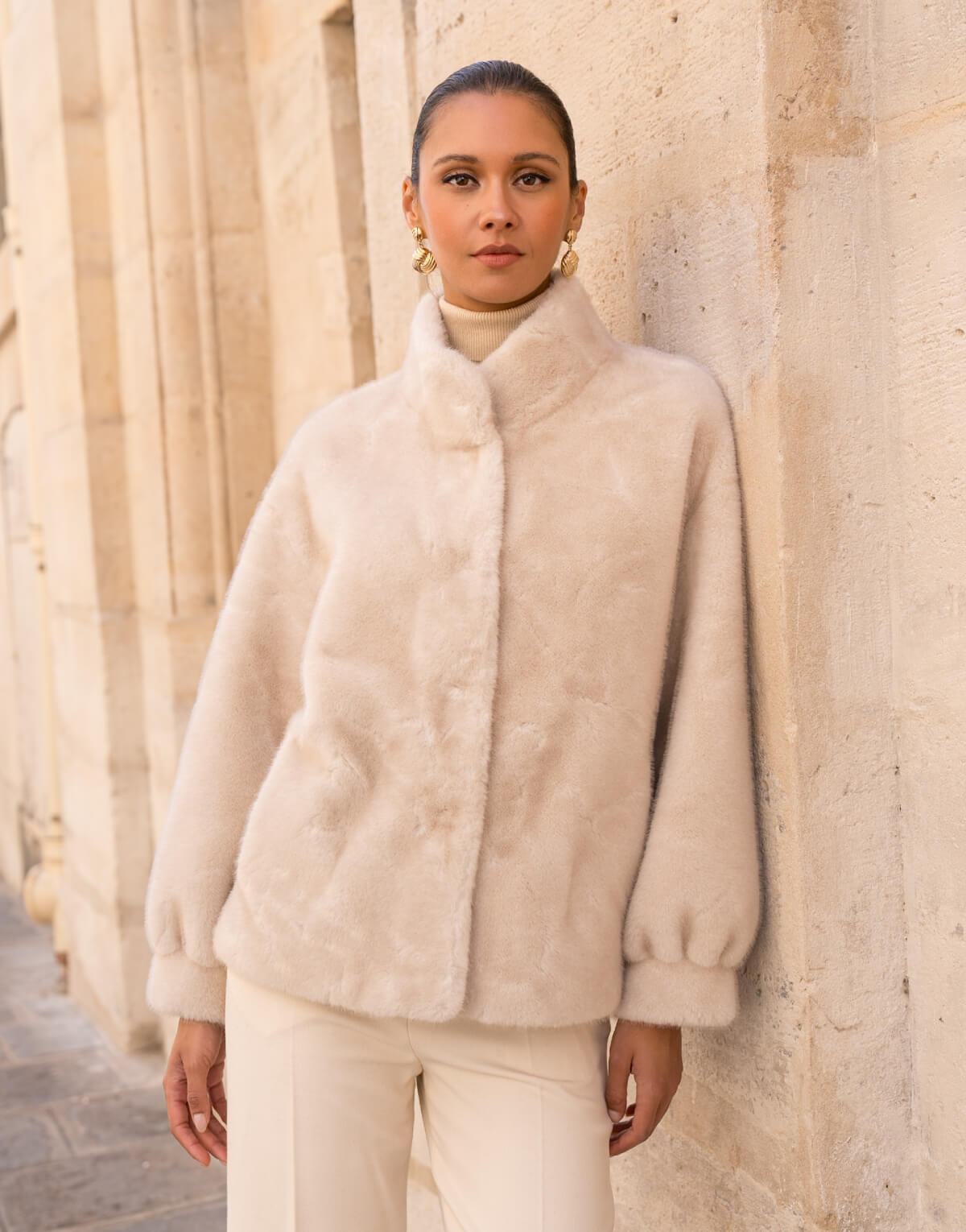 Funnel Neck Faux Fur Jacket