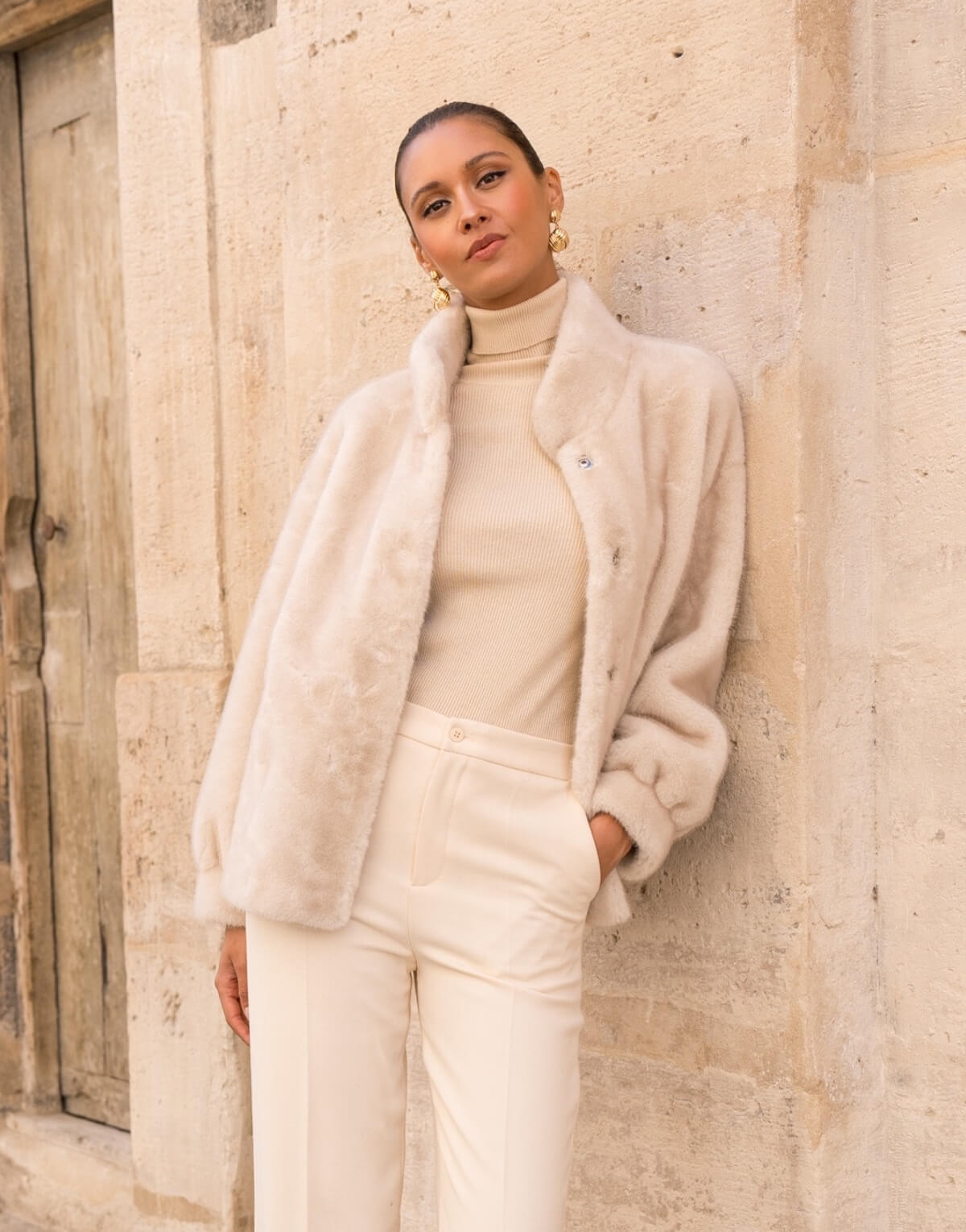 Funnel Neck Faux Fur Jacket