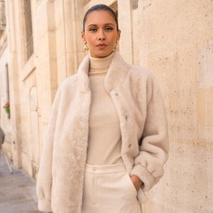 Funnel Neck Faux Fur Jacket