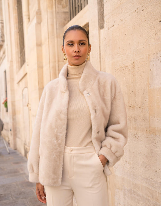 Funnel Neck Faux Fur Jacket